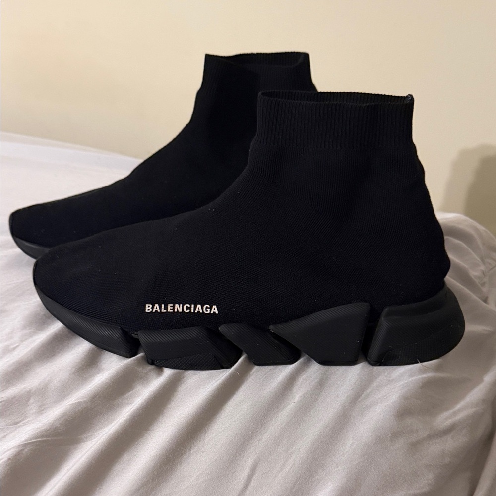 Balenciaga Black Knit Sock Sneakers with Logo